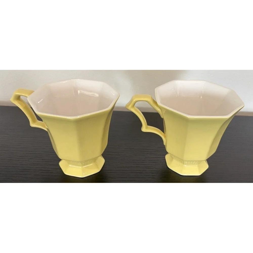 Set Of 2 Vintage Independence Ironstone Interpace Japan Yellow Coffee Cups